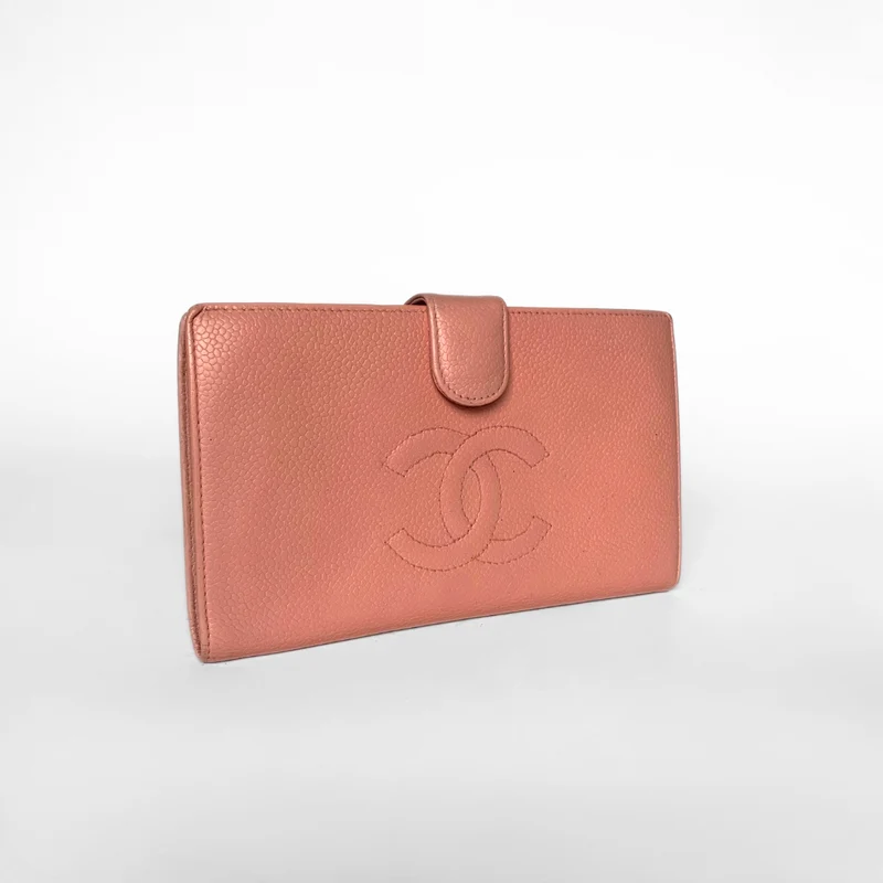 Chanel Portefeuille long français Caviar CC rose