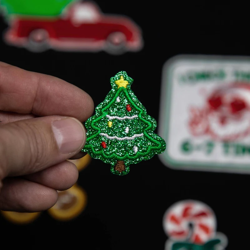 Sapin de Noël scintillant | Écusson thermocollant brodé