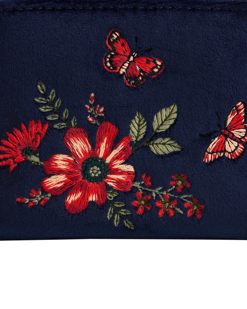 Navy Floral Velvet Purse Small