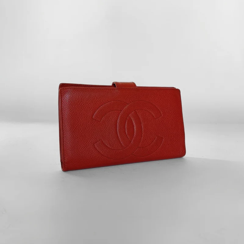 Chanel Portefeuille long français Caviar CC rouge