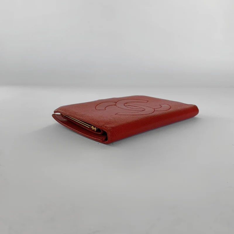 Chanel Portefeuille long français Caviar CC rouge