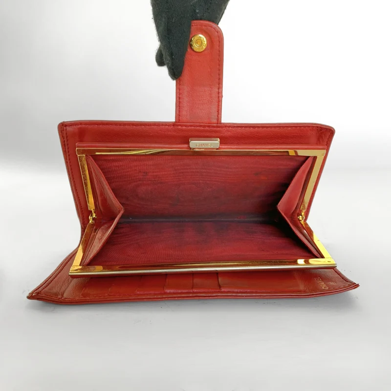 Chanel Portefeuille long français Caviar CC rouge