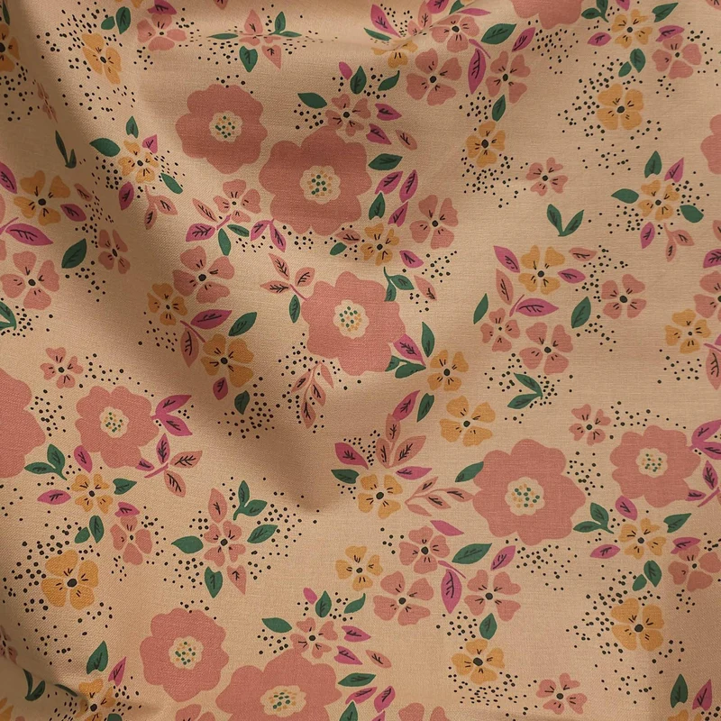 Tissu canevas de coton demi-natté | Jardin Floral | Rose
