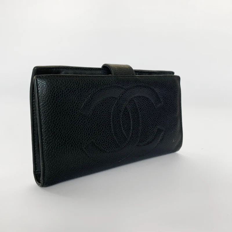 Chanel Portefeuille long français Caviar CC noir