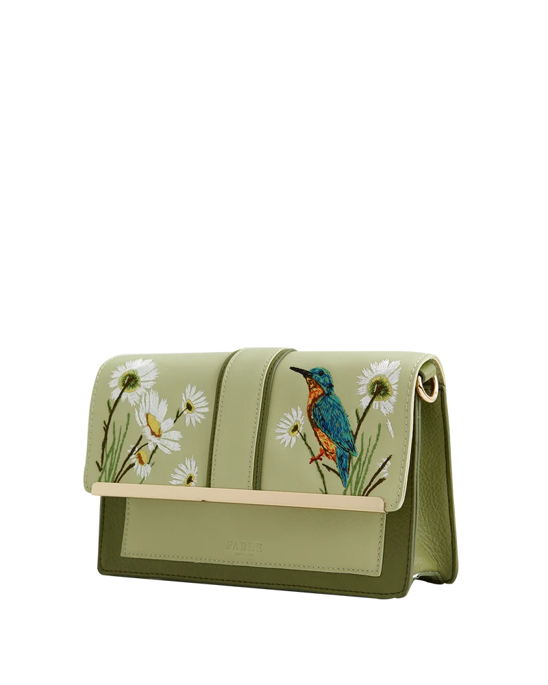 Embroidered Kingfisher Cross Body Bag