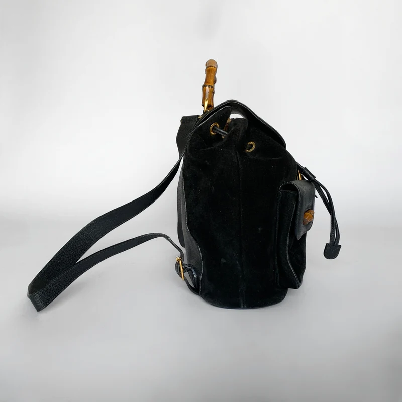 Gucci Grand sac à dos en bambou et cuir suédé