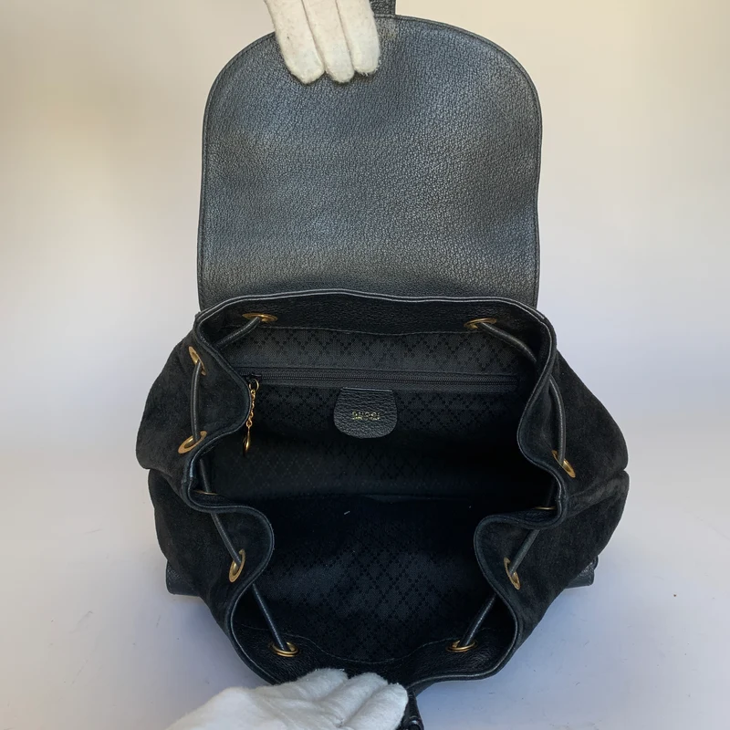 Gucci Grand sac à dos en bambou et cuir suédé