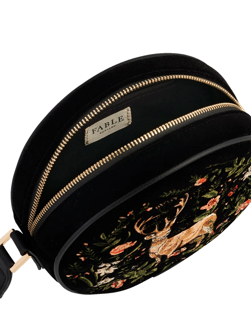 Black Embroidered Circle Bag