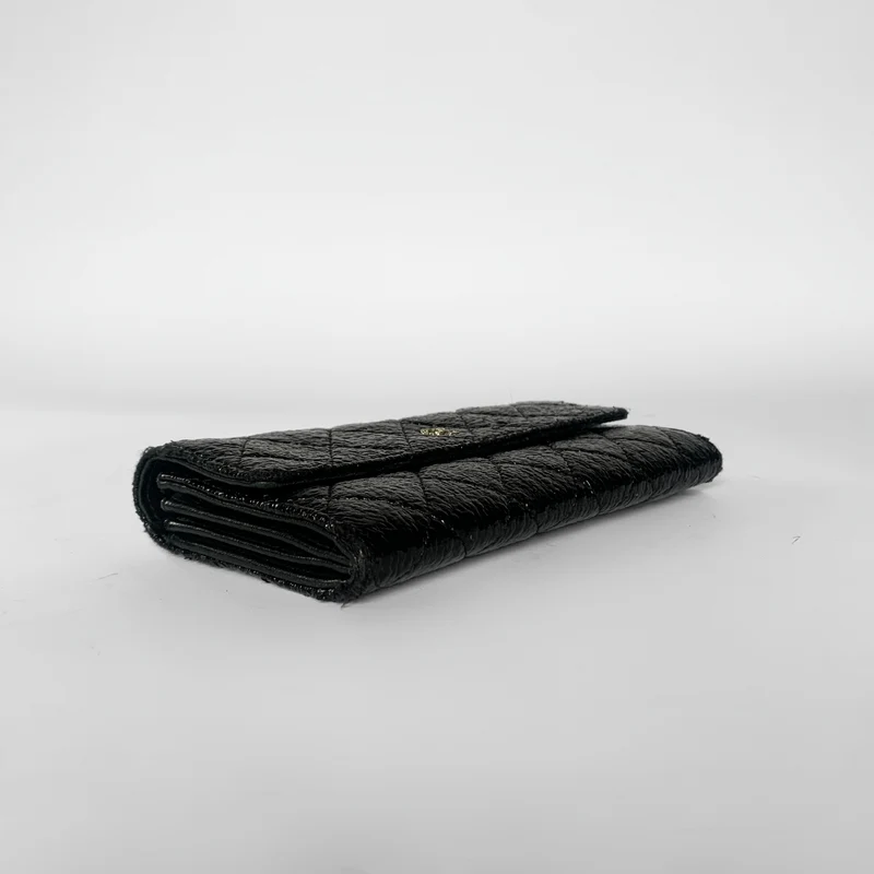Chanel Portefeuille long Paris Edinburgh en daim matelassé noir et or