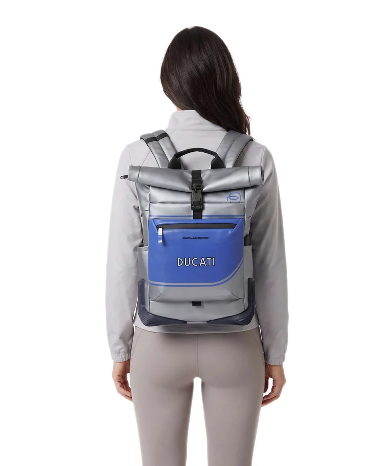 Piquadro Ducati C2OWD Sac à dos roll-top silver/blue