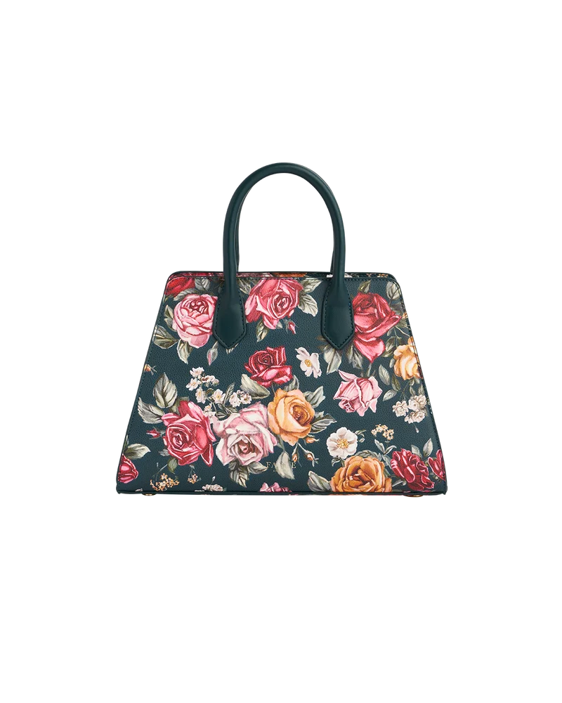 Teal Roses Structured Tote Medium