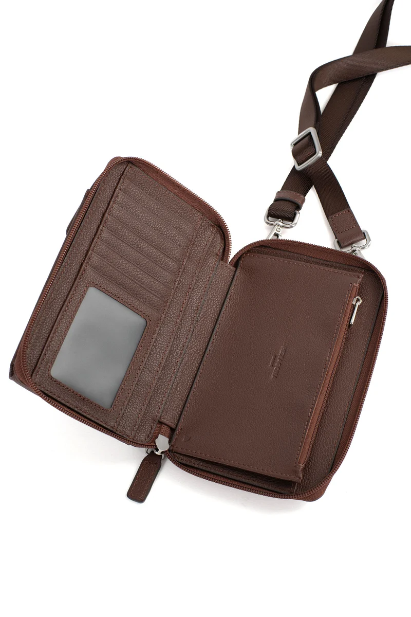 Pochette téléphone avec portefeuille - Stop RFID - Cuir