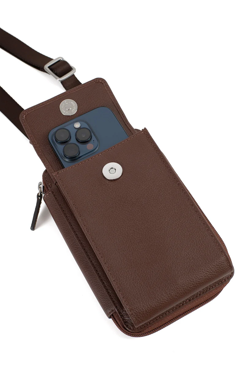 Pochette téléphone avec portefeuille - Stop RFID - Cuir