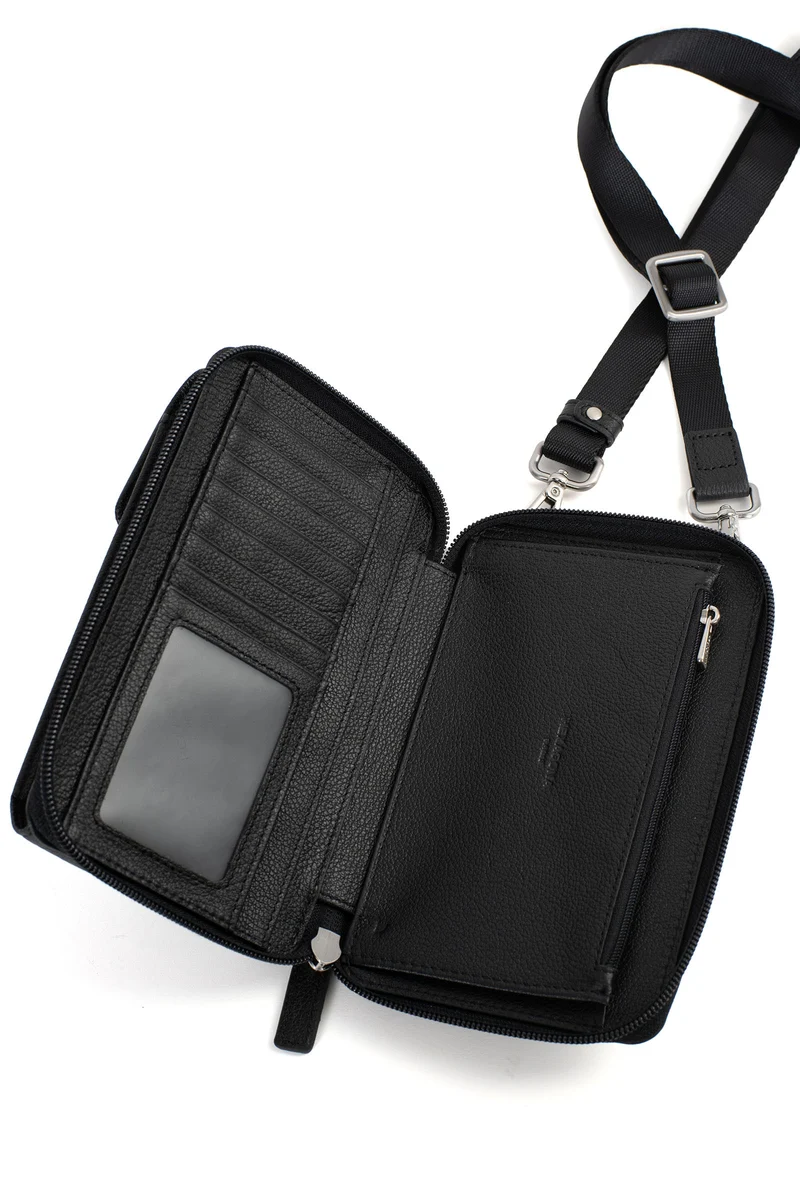 Pochette téléphone avec portefeuille - Stop RFID - Cuir