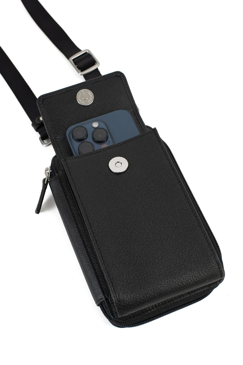 Pochette téléphone avec portefeuille - Stop RFID - Cuir