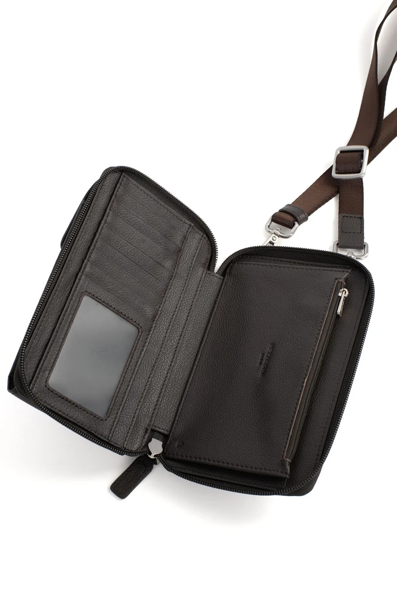 Pochette téléphone avec portefeuille - Stop RFID - Cuir
