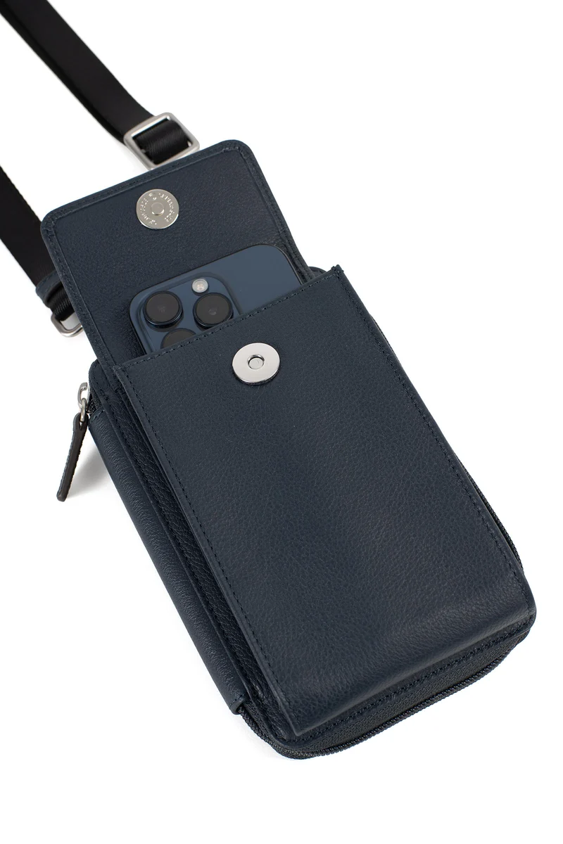 Pochette téléphone avec portefeuille - Stop RFID - Cuir