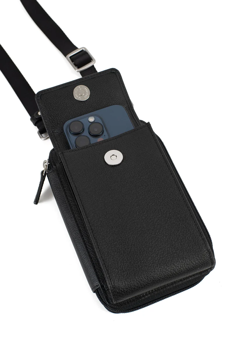 Pochette téléphone avec portefeuille - Stop RFID - Cuir