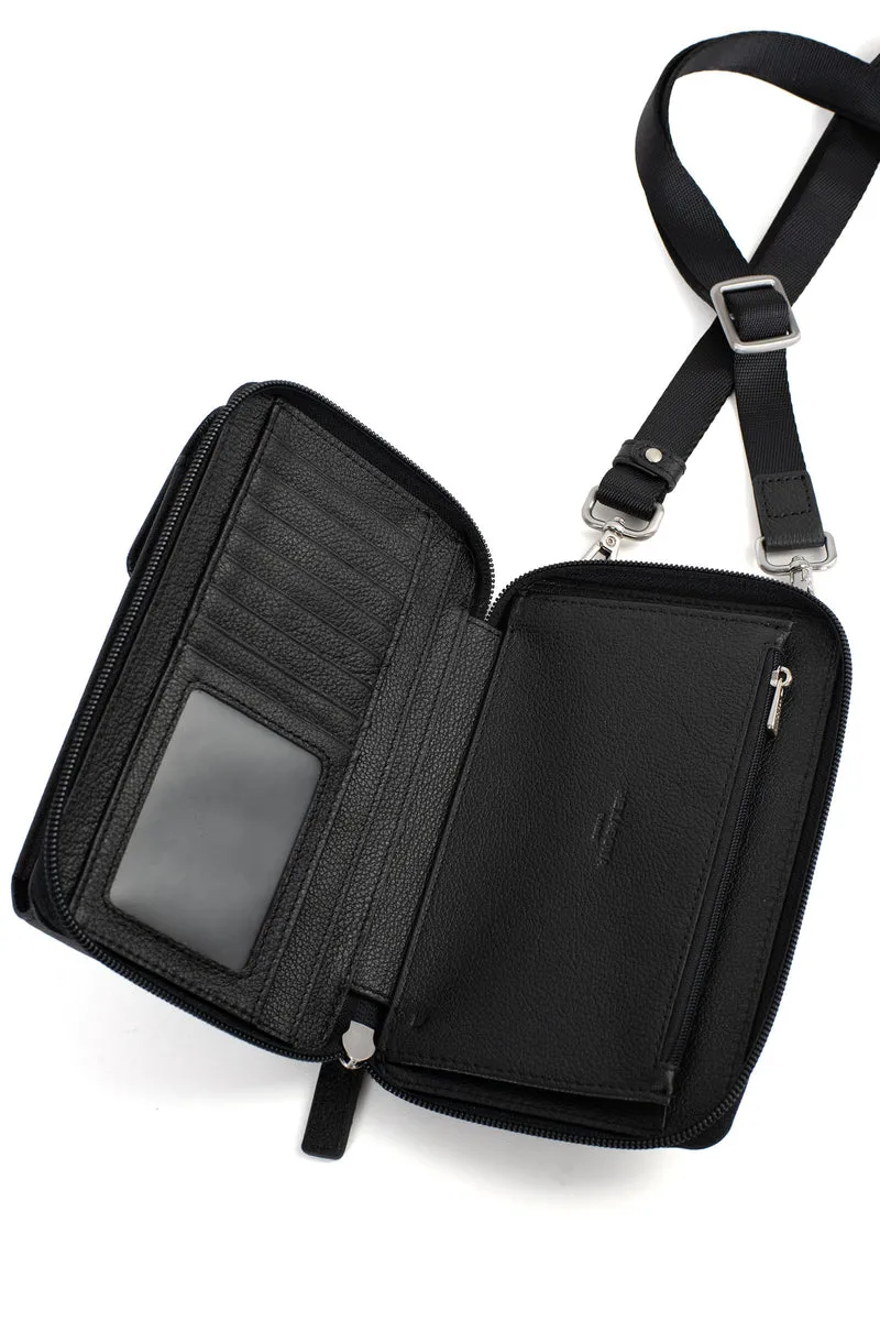 Pochette téléphone avec portefeuille - Stop RFID - Cuir