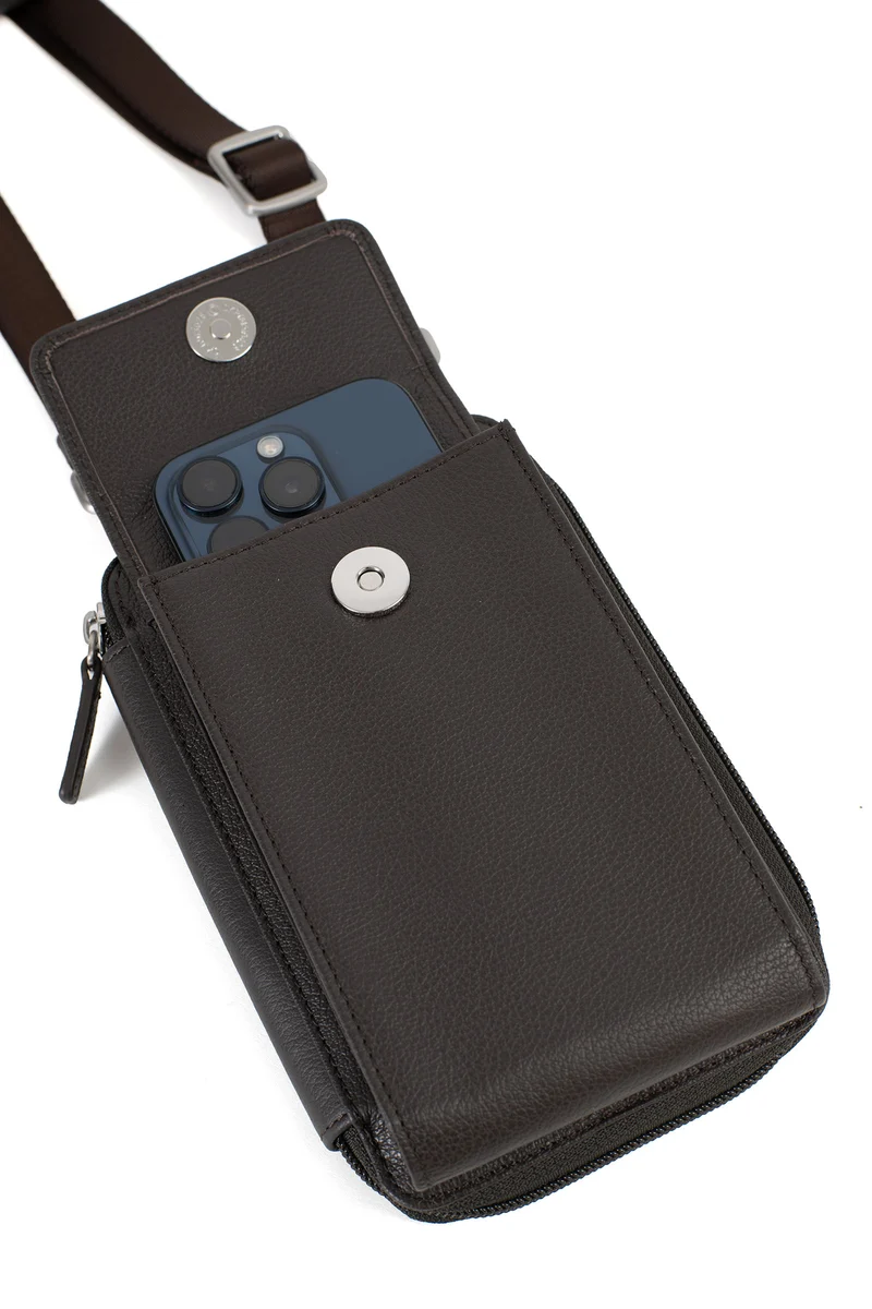 Pochette téléphone avec portefeuille - Stop RFID - Cuir