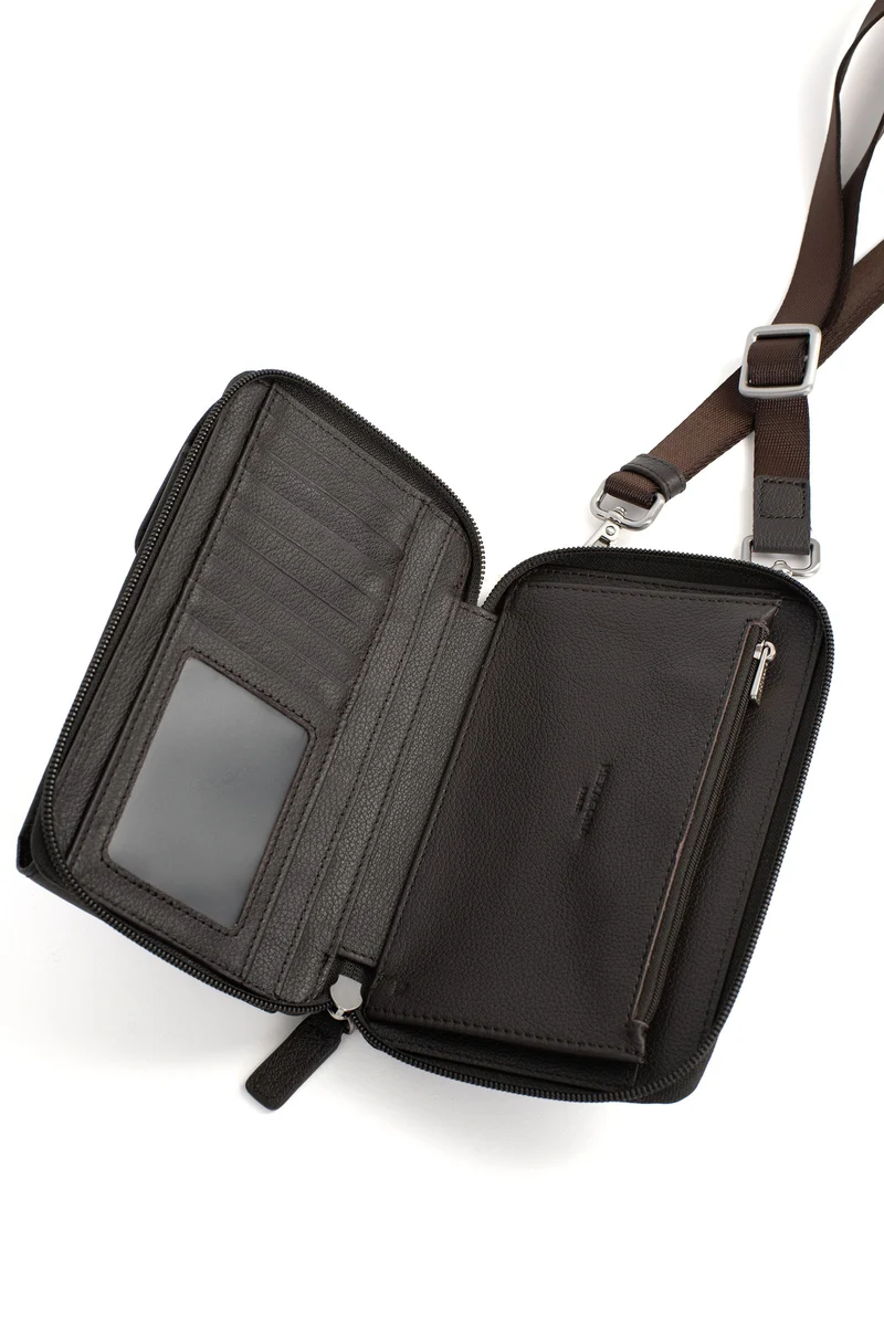 Pochette téléphone avec portefeuille - Stop RFID - Cuir