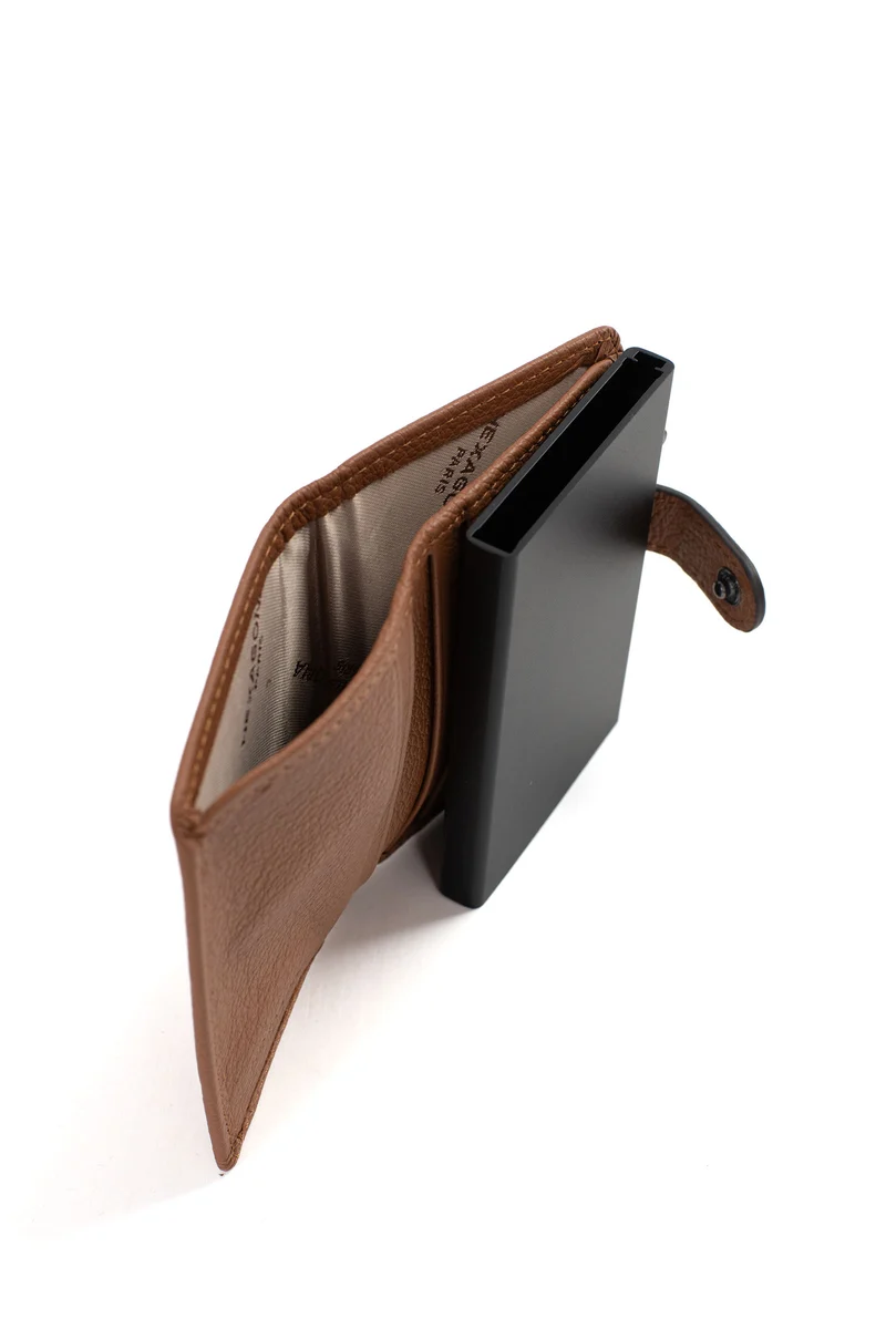Boîtier porte-cartes - 2 volets - Stop RFID - Cuir