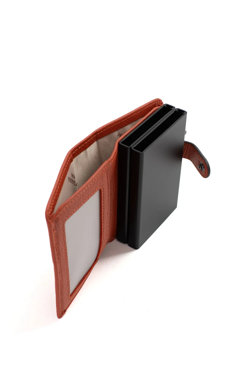 Boîtier porte-cartes - 1 volet - Stop RFID - Cuir