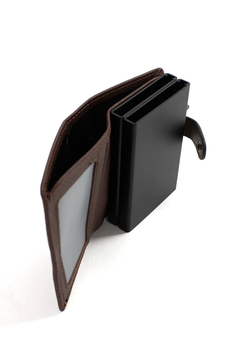 Boîtier porte-cartes - 1 volet - Stop RFID - Cuir