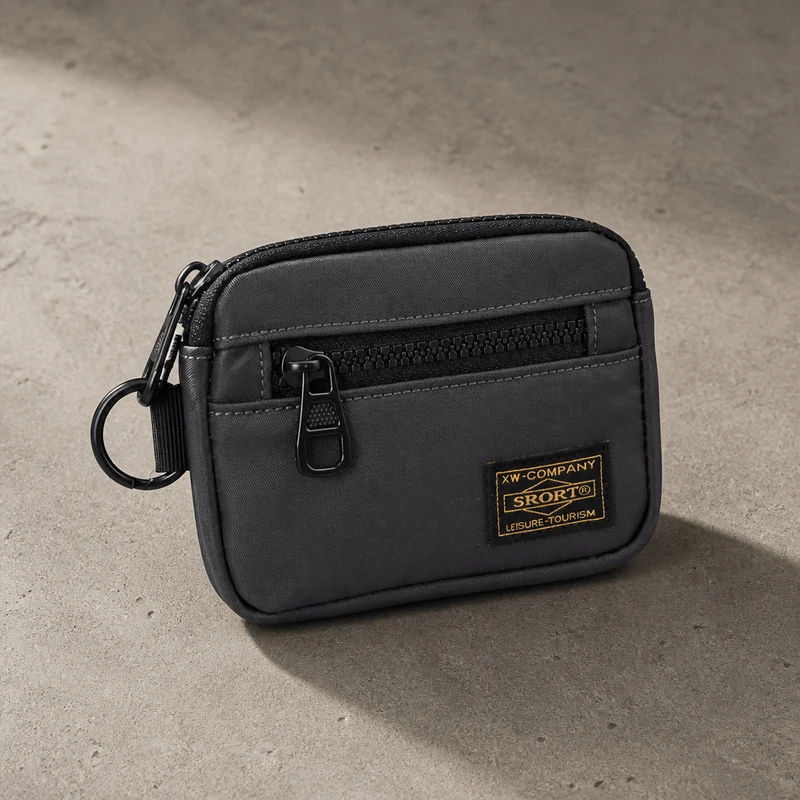 Porte-Monnaie Homme Tissu Compact Zippé Porte-Clés