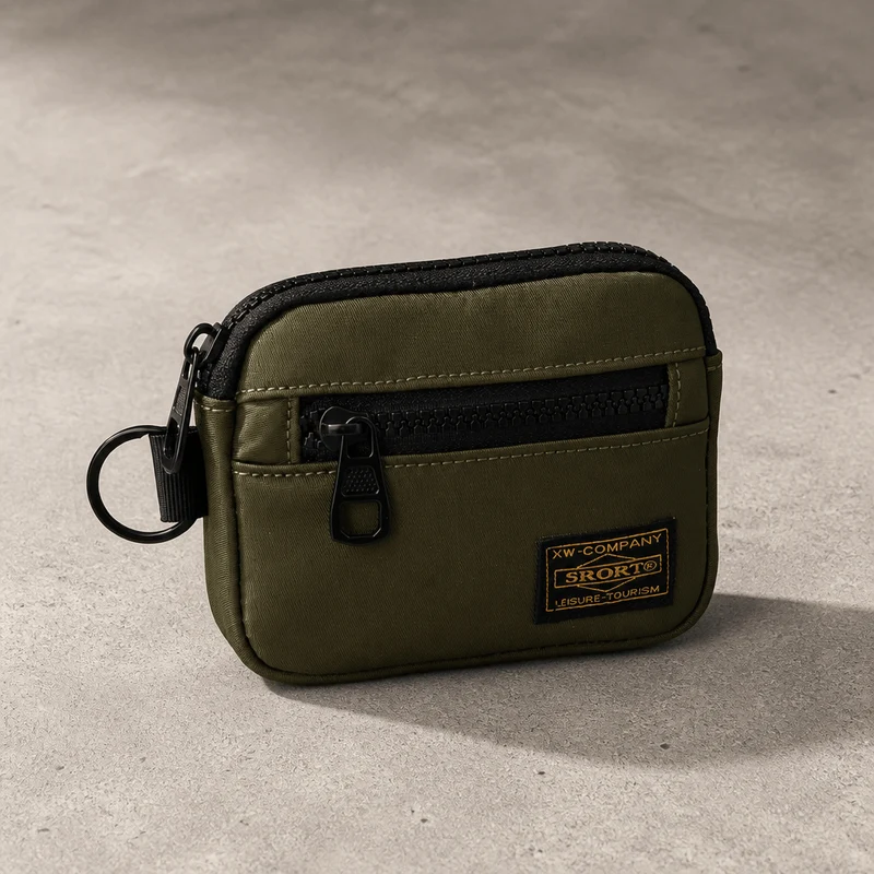 Porte-Monnaie Homme Tissu Compact Zippé Porte-Clés