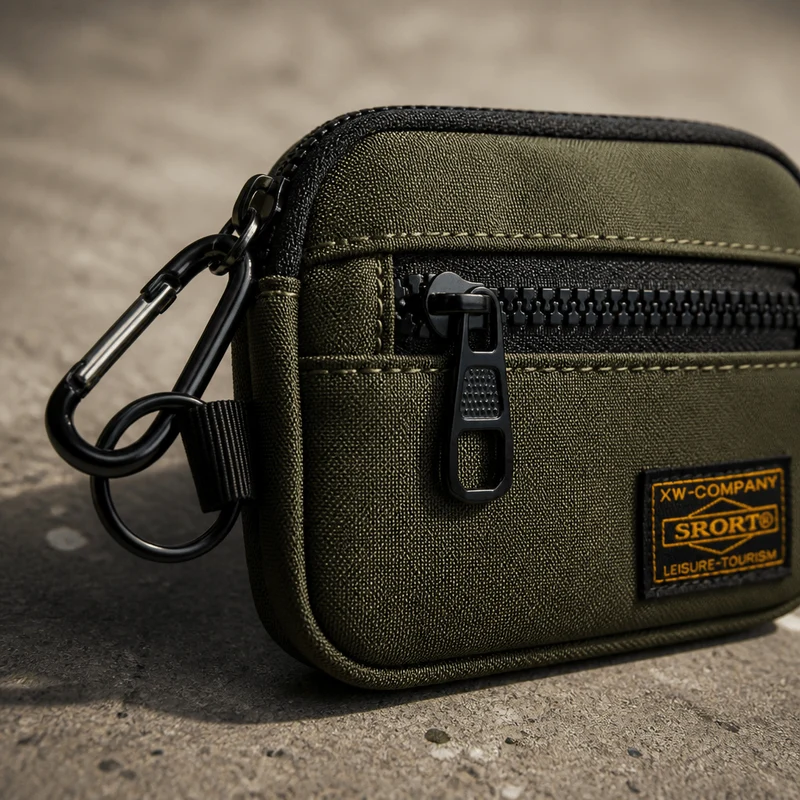 Porte-Monnaie Homme Tissu Compact Zippé Porte-Clés