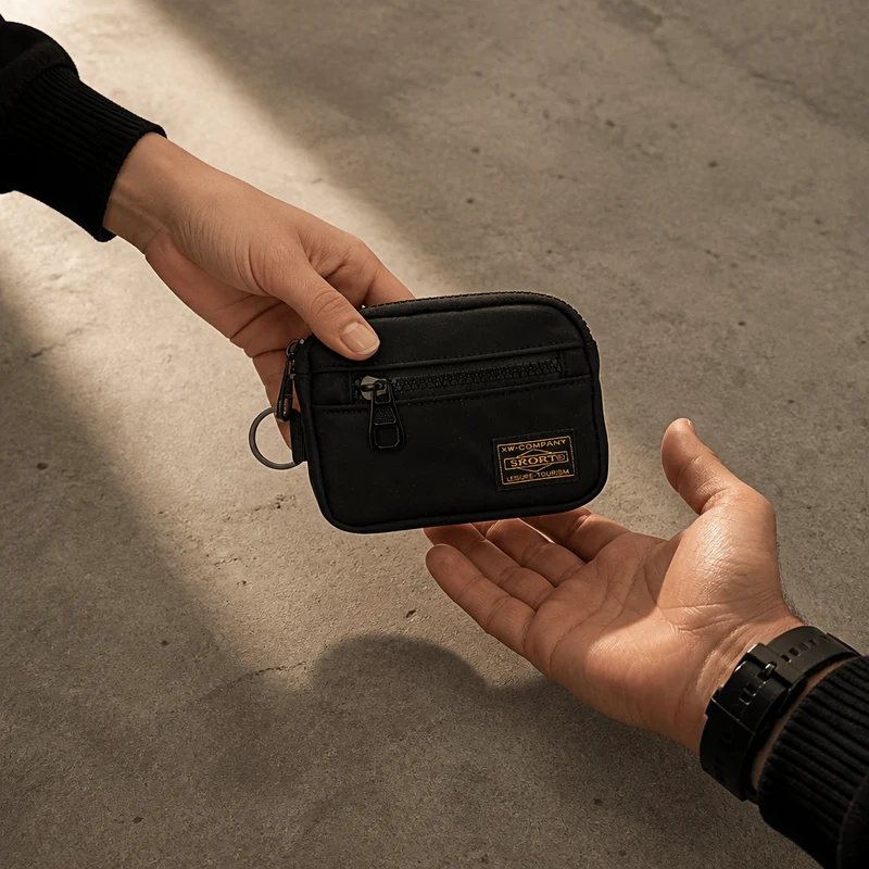 Porte-Monnaie Homme Tissu Compact Zippé Porte-Clés