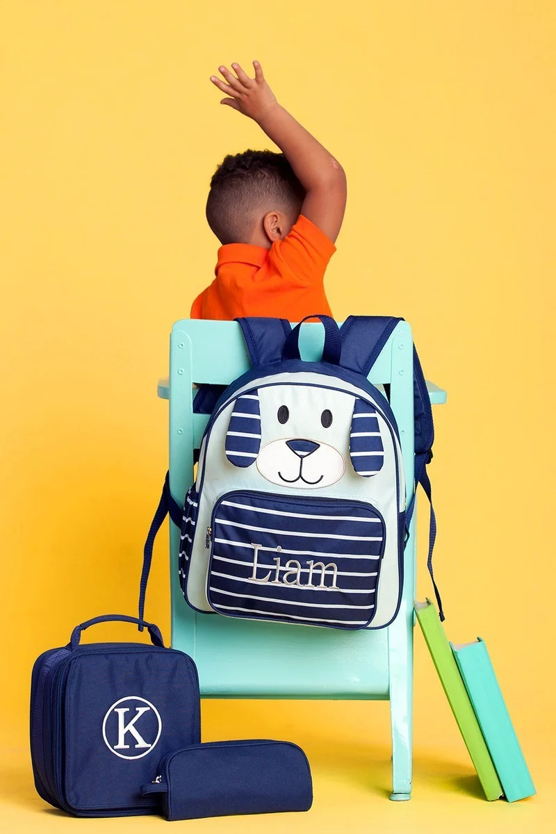 Navy Puppy Preschool Backpack - Personalized