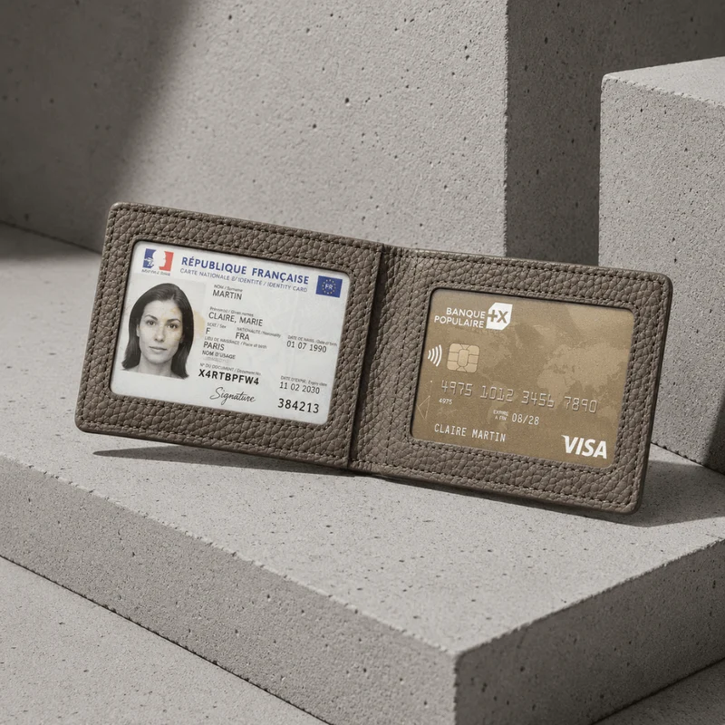 Porte-Cartes Homme Cuir Fin à Fenêtre Transparente