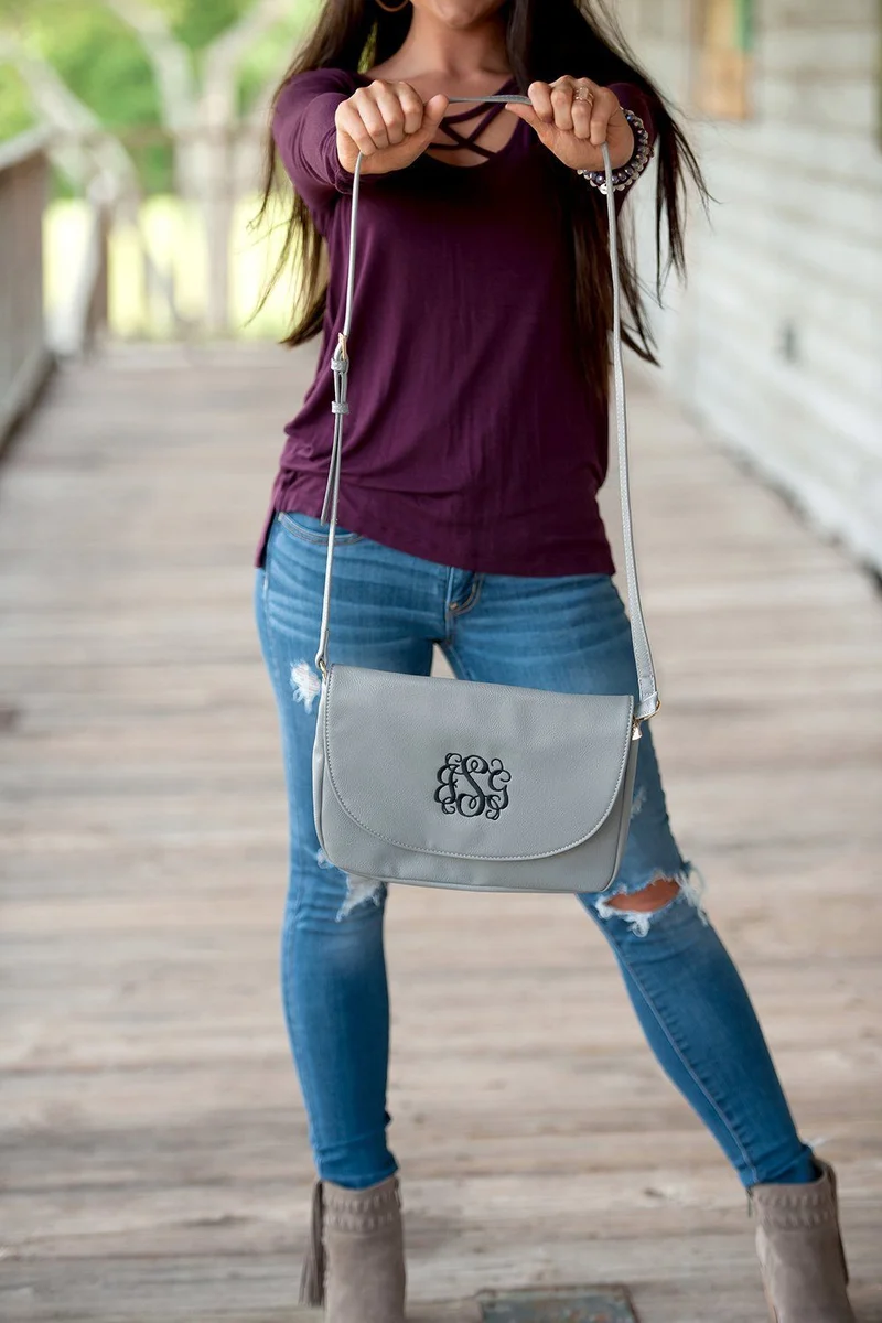 Grey Anna Crossbody Bag - Personalized