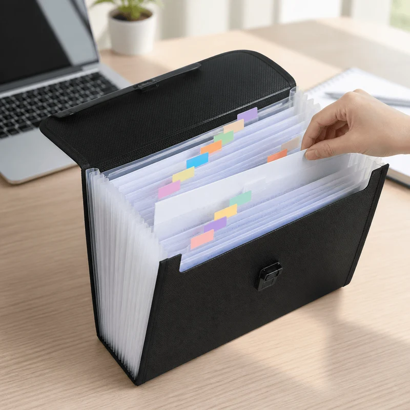 Cartable Porte-Document A4 à Soufflets et Poignée