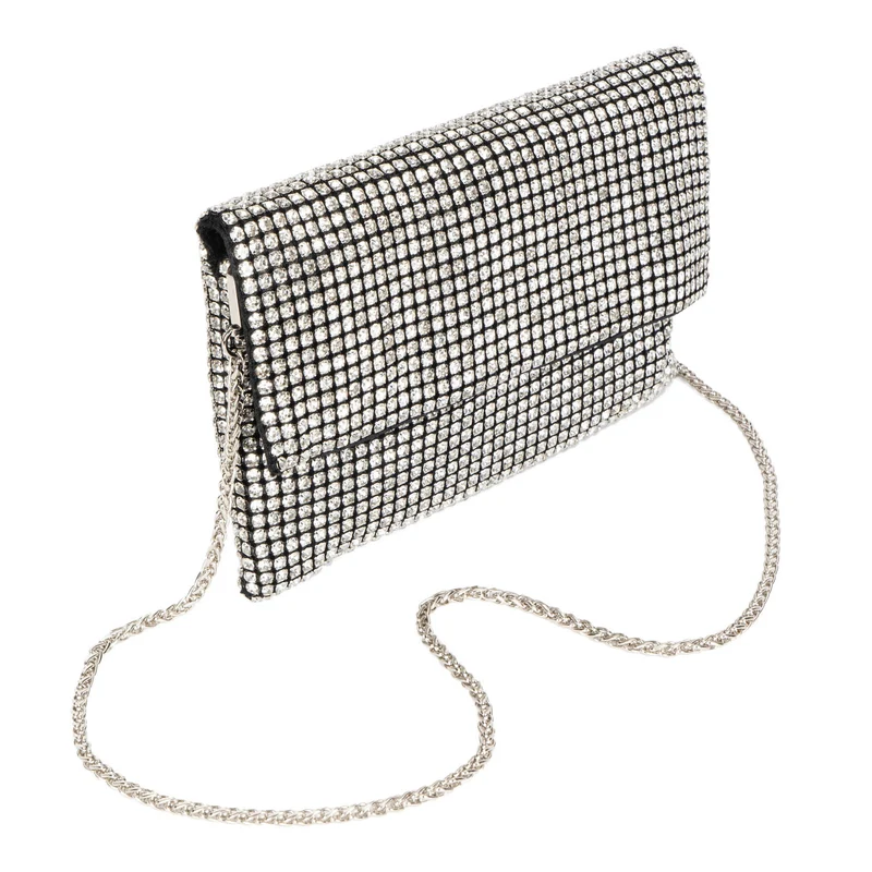 Josie Riona Glitter Clutch Handbag Silver