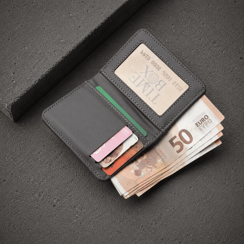 Portefeuille Compact Homme 2 Volets avec Poche Extérieure