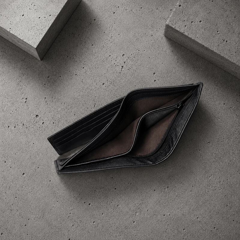 Portefeuille Homme Fin Grainé Bouton-Pression