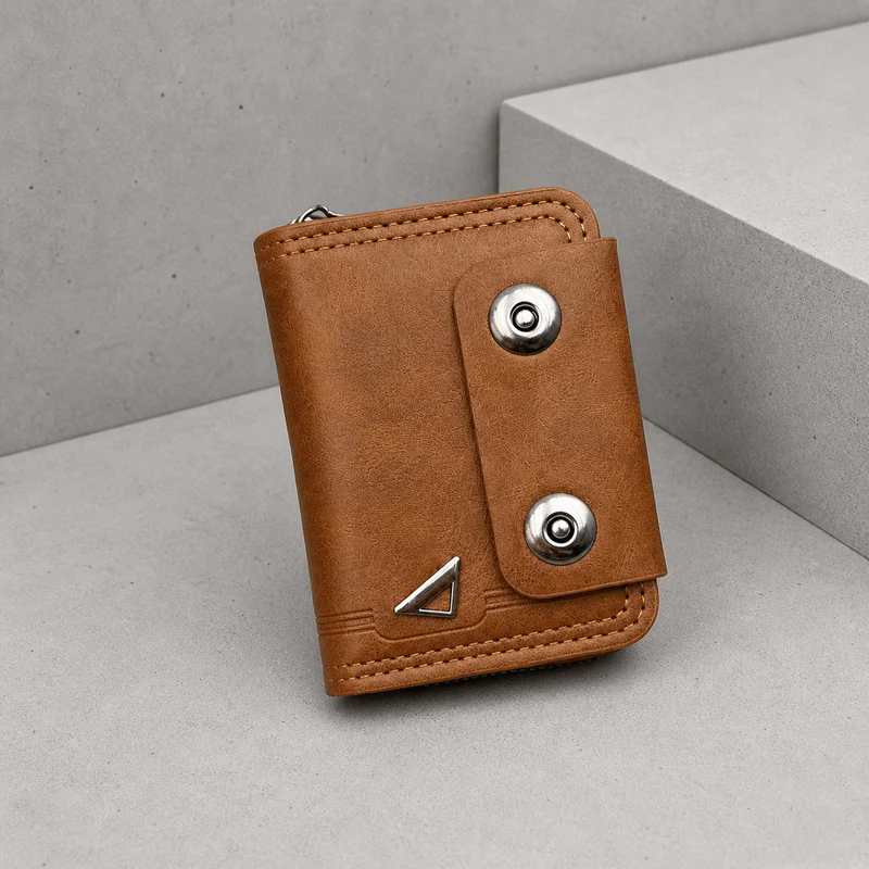 Portefeuille Homme Zippé Compact Anti-RFID Bouton Pression