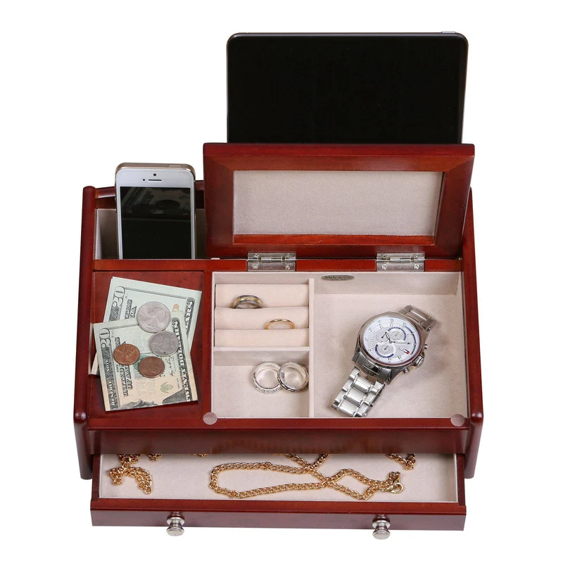 Davin Men's Dresser Top Valet in Dark Burlwood Walnut Finish