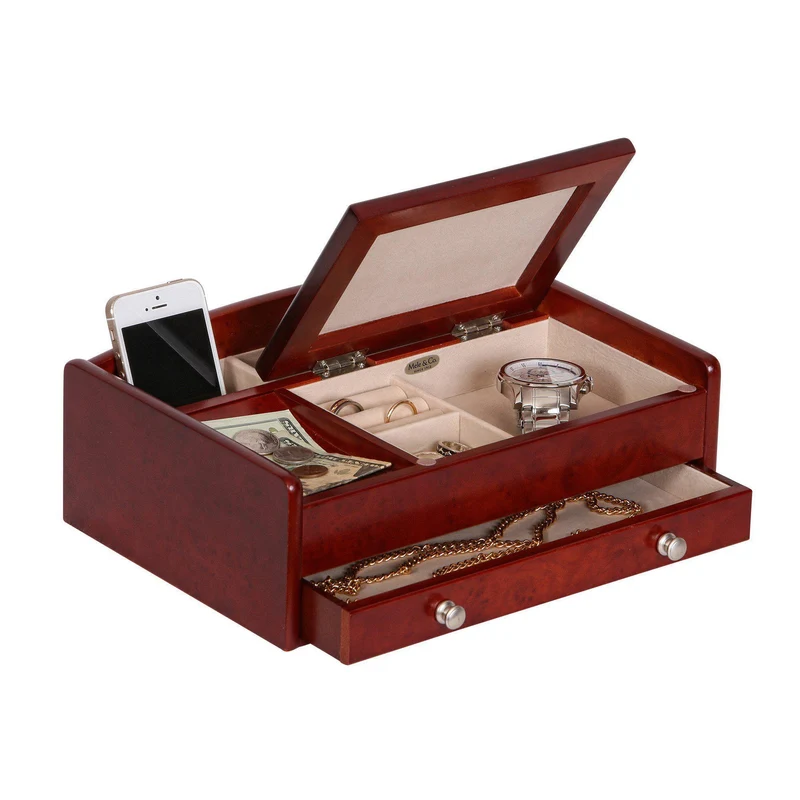 Davin Men's Dresser Top Valet in Dark Burlwood Walnut Finish