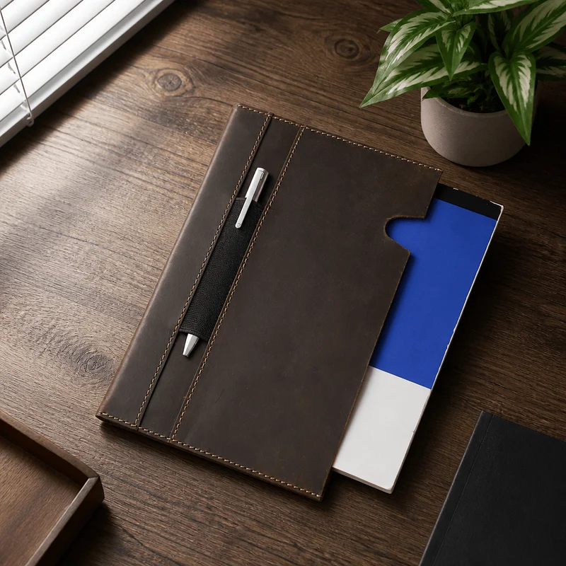 Porte-Document A5 en Cuir Marron, Étui à Carnet