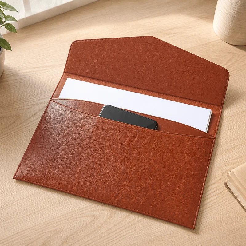 Porte-Document Papier A4 à Bouton en Simili Cuir
