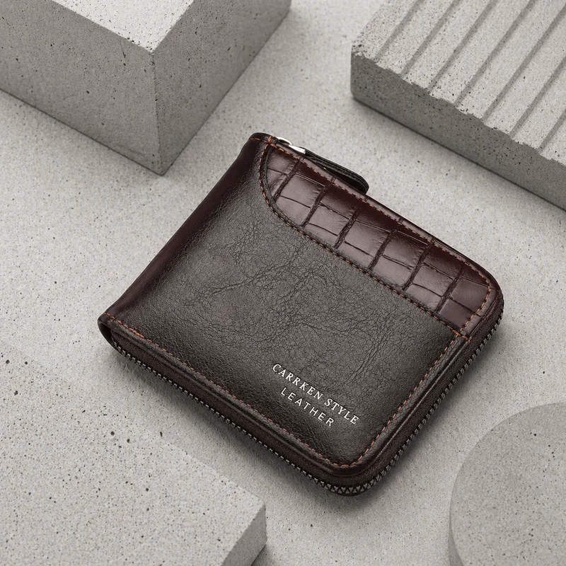 Portefeuille Homme Similicuir Effet Croco Zippé RFID