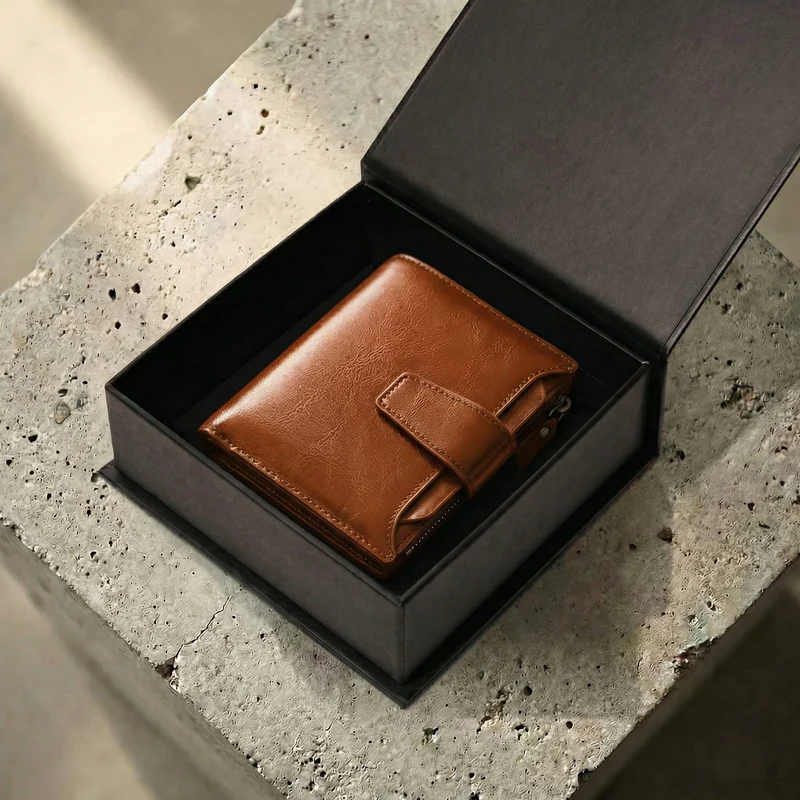Portefeuille Homme Zippé RFID Porte-Monnaie 12 Cartes