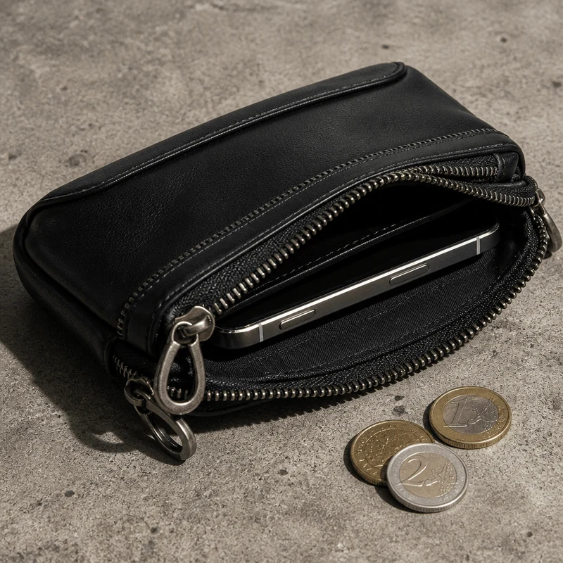 Banane Porte Monnaie Homme en Cuir Véritable Noir