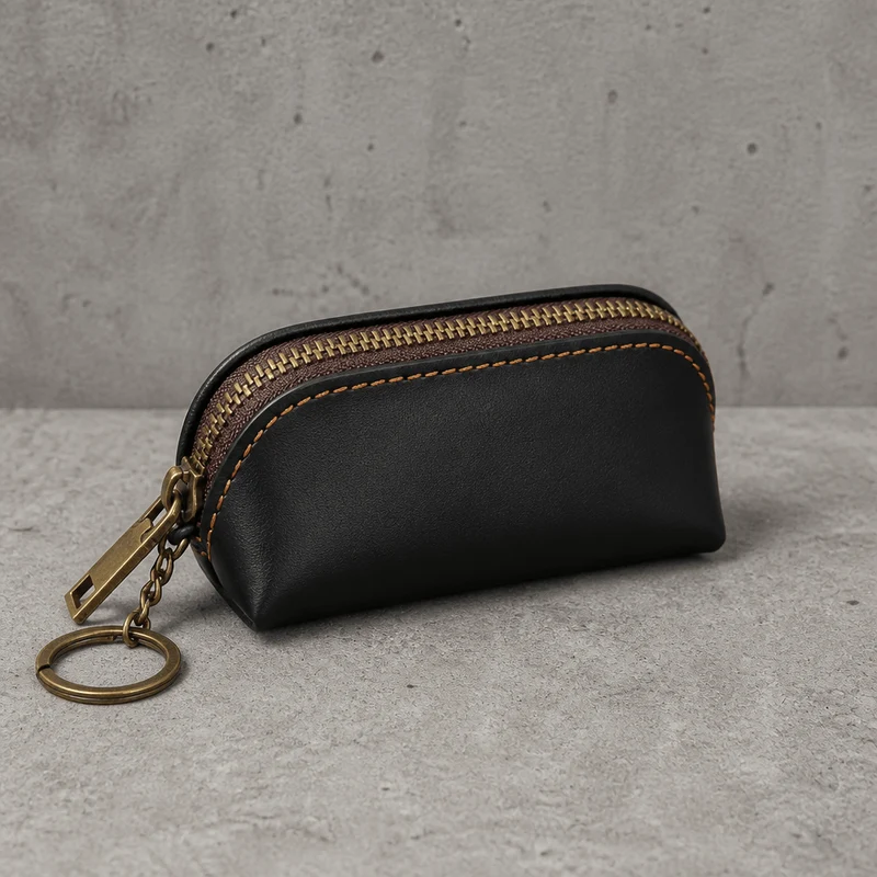Porte Monnaie Rétro Homme Zippé Aspect Vieilli