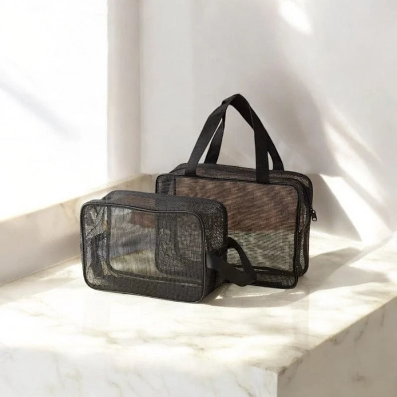 Trousse de Toilette en Filet Noir Homme, 2 Tailles ou Kit