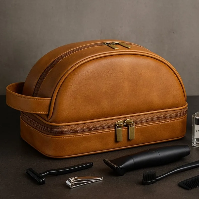 Grande trousse de toilette homme cuir – Élégance & capacité